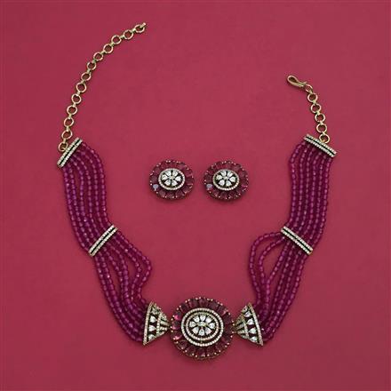 American Diamond Choker Necklace with Mehndi Plating