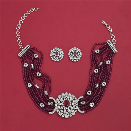 American Diamond Choker Necklace with Rhodium Plating