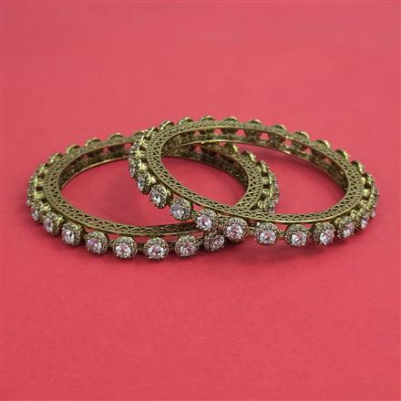 American Diamond 2 Pc Classic Bangles with Mehndi Plating