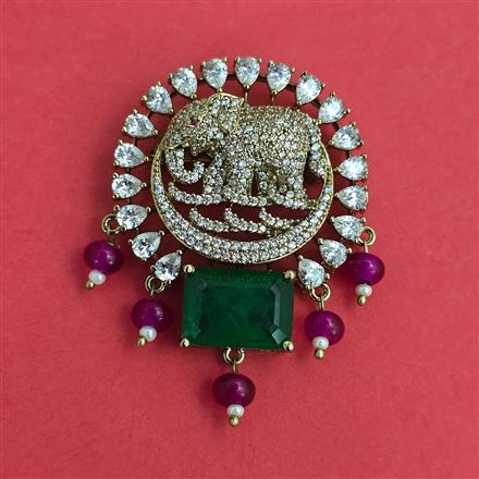 American Diamond Classic Brooch with Mehndi Plating