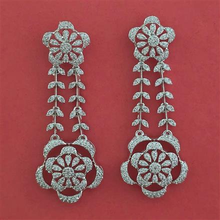 American Diamond Long Earring with Rhodium Plating