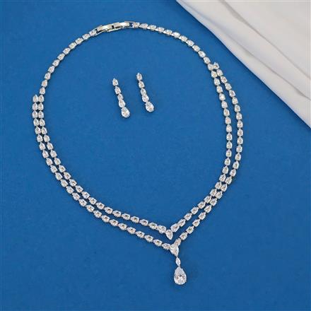 American Diamond Layered Necklace With Gold Plating Rhodium Plating