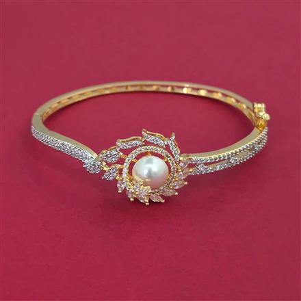 American Diamond Pearl Kada with Rhodium Plating 2 Tone Plating Mehndi Plating