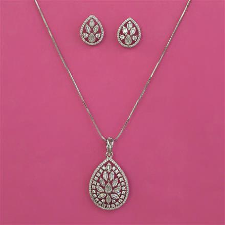 American Diamond Classic Pendant Set with Rhodium Plating