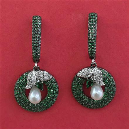 American Diamond Pearl Earring with Black Plating