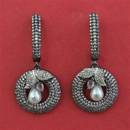 American Diamond Pearl Earring with Black Plating