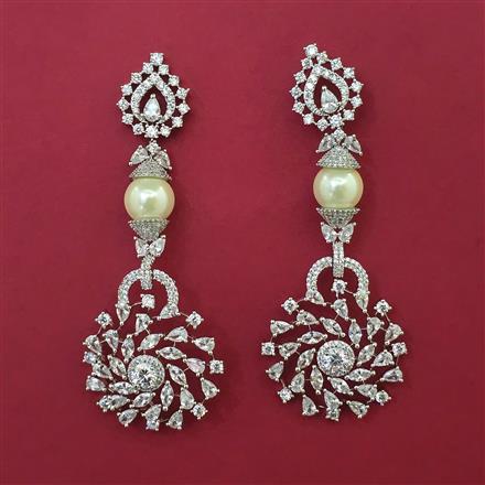 American Diamond Long Earring with Rhodium Plating 2 Tone Plating Mehndi Plating