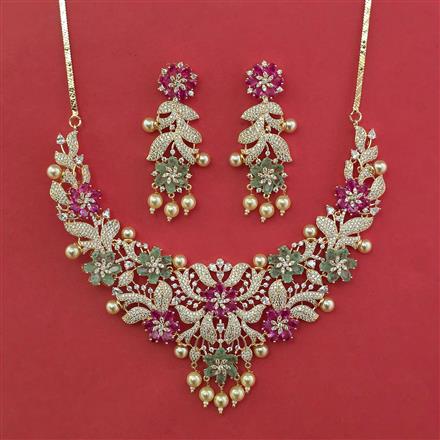 American Diamond Pearl Necklace with Carat Plating