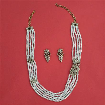 American Diamond Pearl Necklace with Mehndi Plating