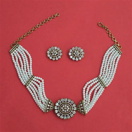 American Diamond Choker Necklace with Mehndi Plating