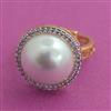 American Diamond Pearl Ring with Rhodium Plating 2 Tone Plating Mehndi Plating