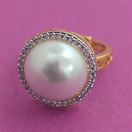 American Diamond Pearl Ring with Rhodium Plating 2 Tone Plating Mehndi Plating