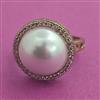 American Diamond Pearl Ring with Rhodium Plating 2 Tone Plating Mehndi Plating