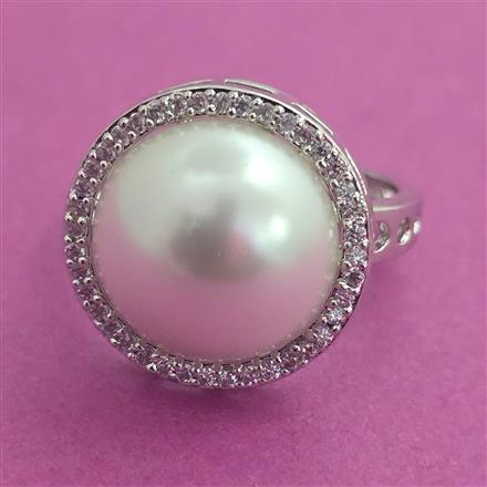 American Diamond Pearl Ring with Rhodium Plating 2 Tone Plating Mehndi Plating