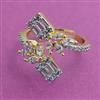 American Diamond Adjustable Ring with Rhodium Plating 2 Tone Plating Mehndi Plating