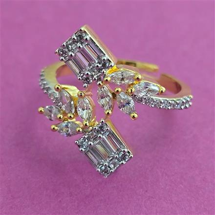 American Diamond Adjustable Ring with Rhodium Plating 2 Tone Plating Mehndi Plating