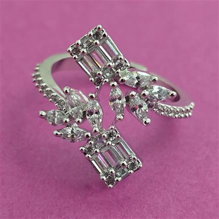 American Diamond Adjustable Ring with Rhodium Plating 2 Tone Plating Mehndi Plating