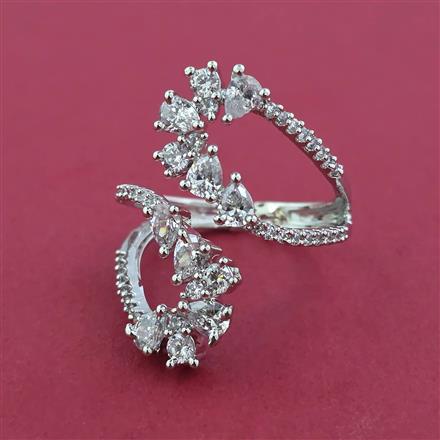 American Diamond Adjustable Ring with Rhodium Plating 2 Tone Plating
