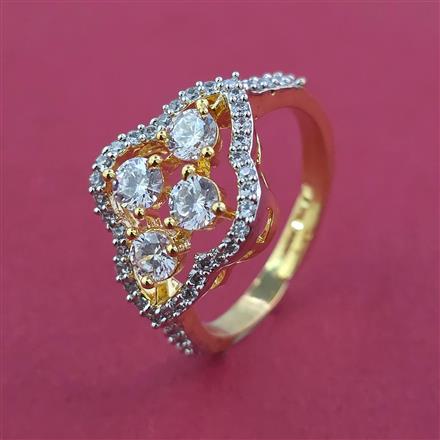 American Diamond Adjustable Ring with Rhodium Plating 2 Tone Plating Mehndi Plating