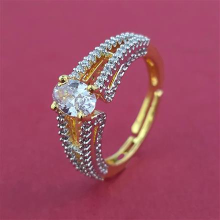 American Diamond Adjustable Ring with Rhodium Plating 2 Tone Plating