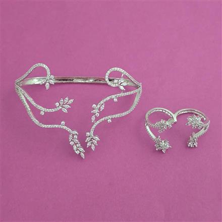 American Diamond Palm Kada with Rhodium Plating