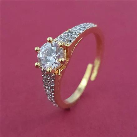 American Diamond Adjustable Ring with Rhodium Plating 2 Tone Plating