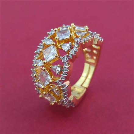 American Diamond Adjustable Ring with Rhodium Plating 2 Tone Plating