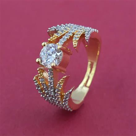 American Diamond Adjustable Ring with Rhodium Plating 2 Tone Plating