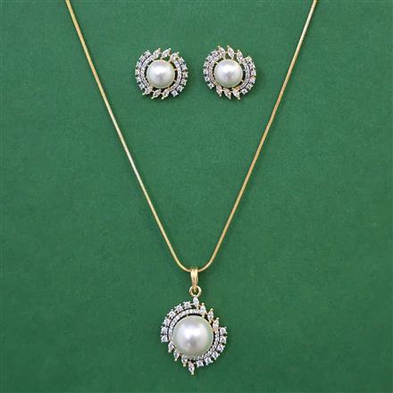 American Diamond Pearl Pendant Set with 2 Tone Plating