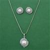 American Diamond Pearl Pendant Set with Rhodium Plating
