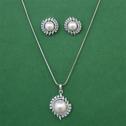 American Diamond Pearl Pendant Set with Rhodium Plating
