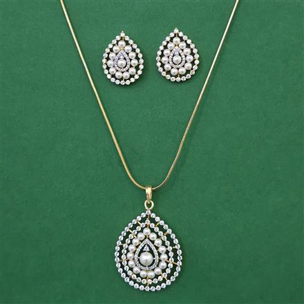 American Diamond Pearl Pendant Set with 2 Tone Plating