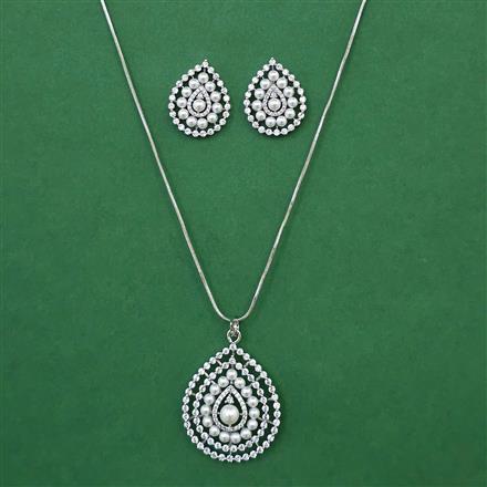 American Diamond Pearl Pendant Set with Rhodium Plating