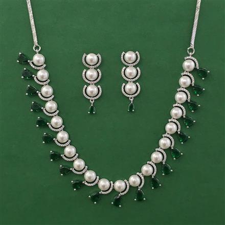 American Diamond Pearl Necklace with Rhodium Plating