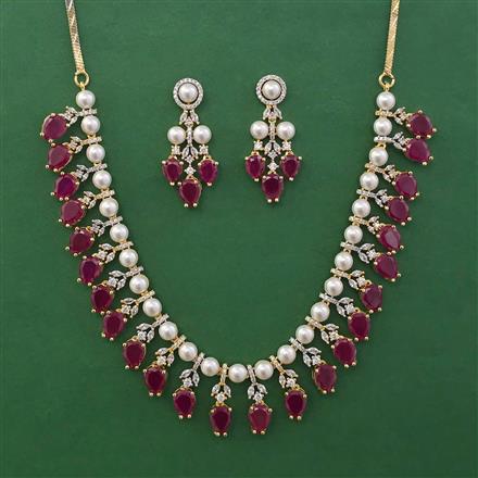 American Diamond Pearl Necklace with 2 Tone Plating