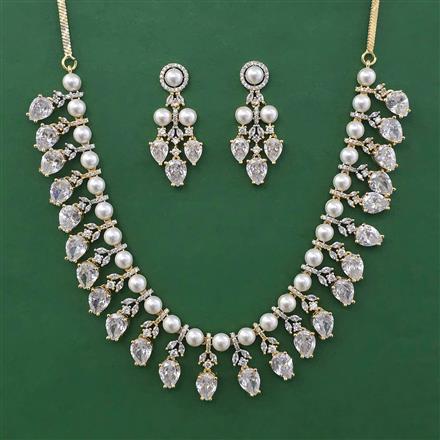 American Diamond Pearl Necklace with 2 Tone Plating