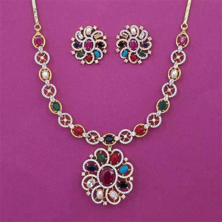 American Diamond Pearl Necklace with 2 Tone Plating