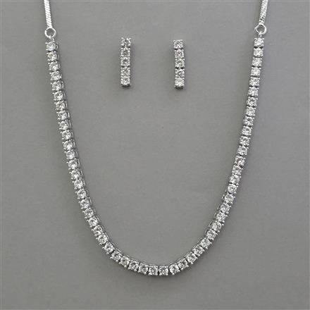 American Diamond Delicate Necklace with Rhodium Plating 2 Tone Plating