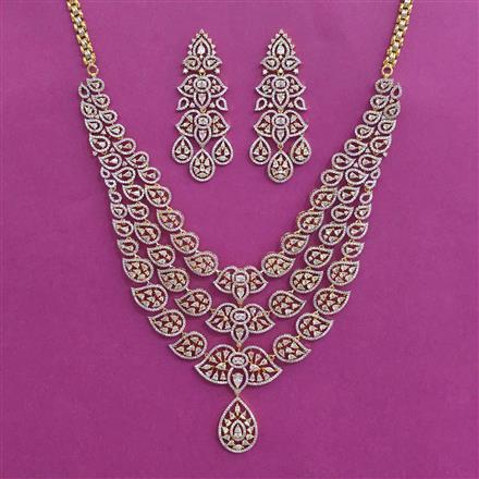American Diamond Layered Necklace with Rhodium Plating 2 Tone Plating