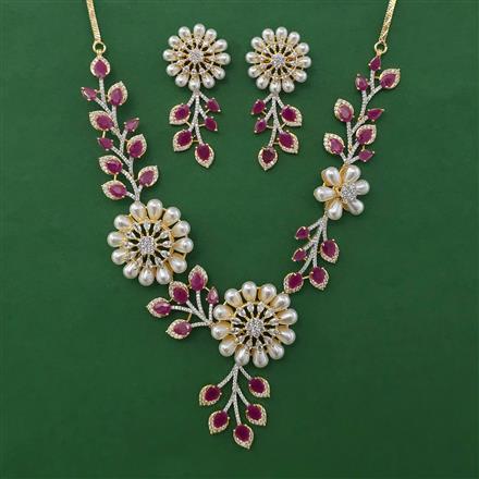American Diamond Pearl Necklace with 2 Tone Plating