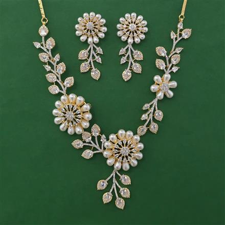 American Diamond Pearl Necklace with 2 Tone Plating