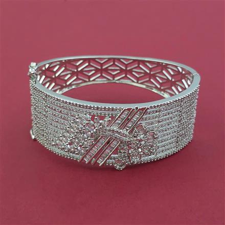American Diamond Broad Kada with Rhodium Plating Mehndi Plating