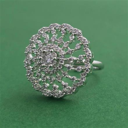 American Diamond Adjustable Ring with Rhodium Plating 2 Tone Plating Mehndi Plating