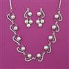 American Diamond Pearl Necklace with Rhodium Plating Mehndi Plating