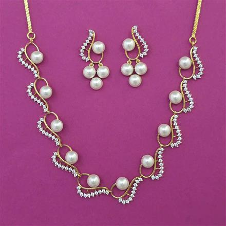 American Diamond Pearl Necklace with 2 Tone Plating