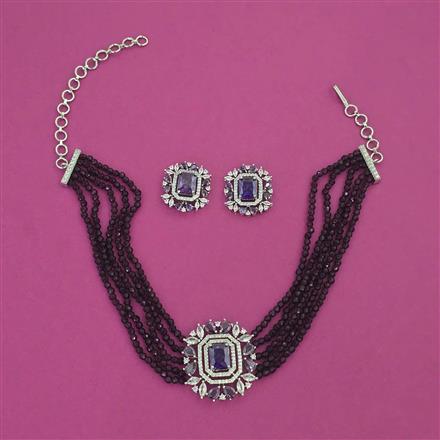 American Diamond Choker Necklace with Rhodium Plating