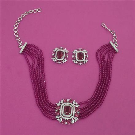 American Diamond Choker Necklace with Rhodium Plating