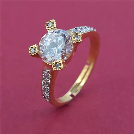 American Diamond Adjustable Ring with Rhodium Plating 2 Tone Plating Mehndi Plating