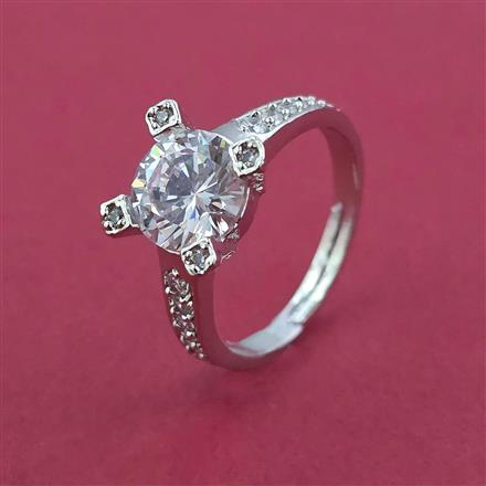 American Diamond Adjustable Ring with Rhodium Plating 2 Tone Plating Mehndi Plating