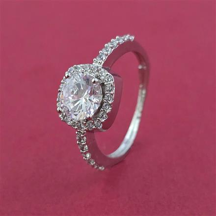 American Diamond Solitaire Ring with Rhodium Plating 2 Tone Plating Mehndi Plating